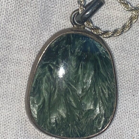 Seraphinite Pendent with Sterling Silver Italy Rope Chain Necklace - Picture 7 of 12